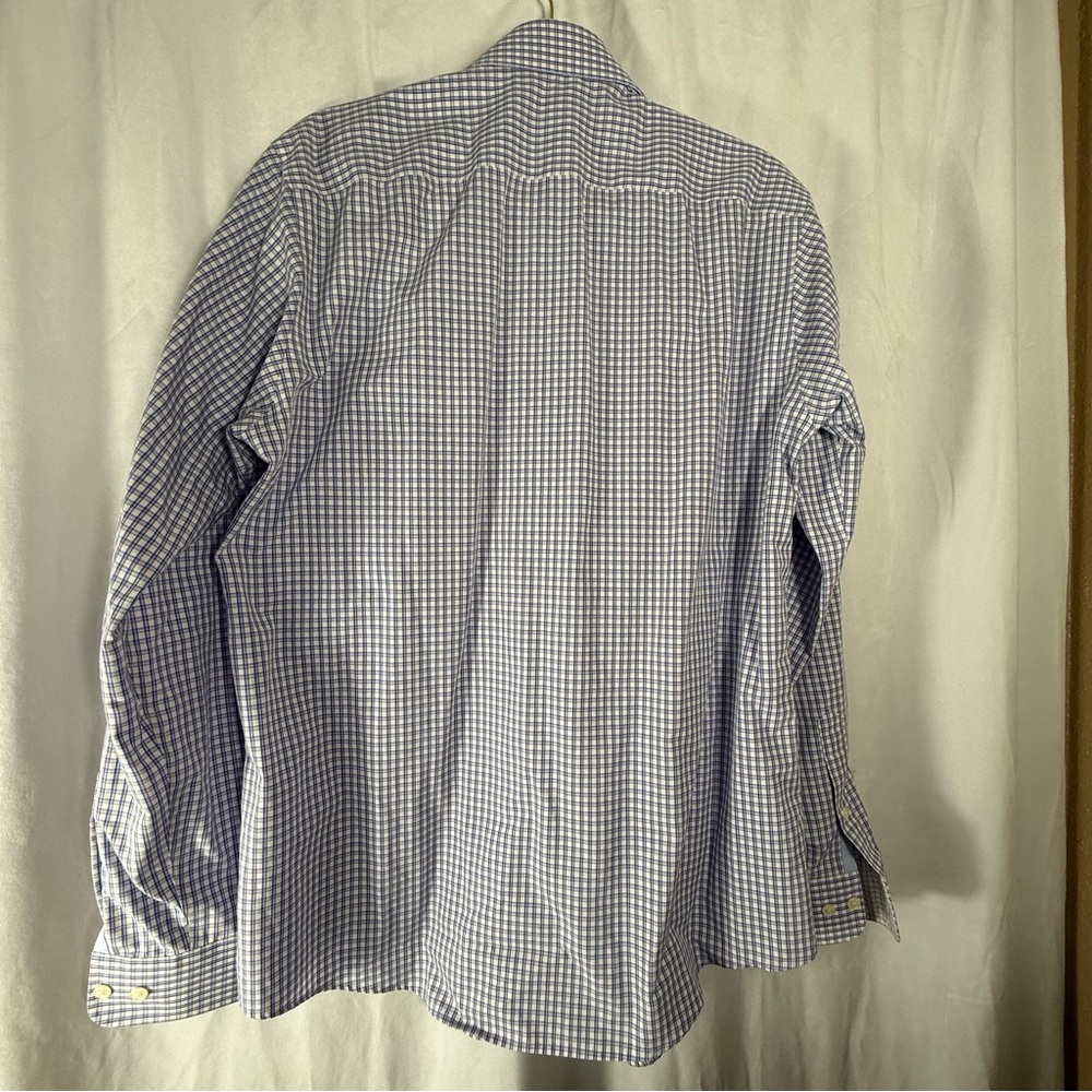 What’s Mens Blue Plaid Long Sleeve Collared‎ Button Up Dress Shirt Fitted Office - Picture 8 of 11